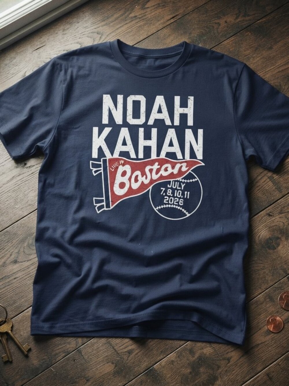 Noah Kahan Boston 2026 Concert Pennant Graphic Navy T-Shirt